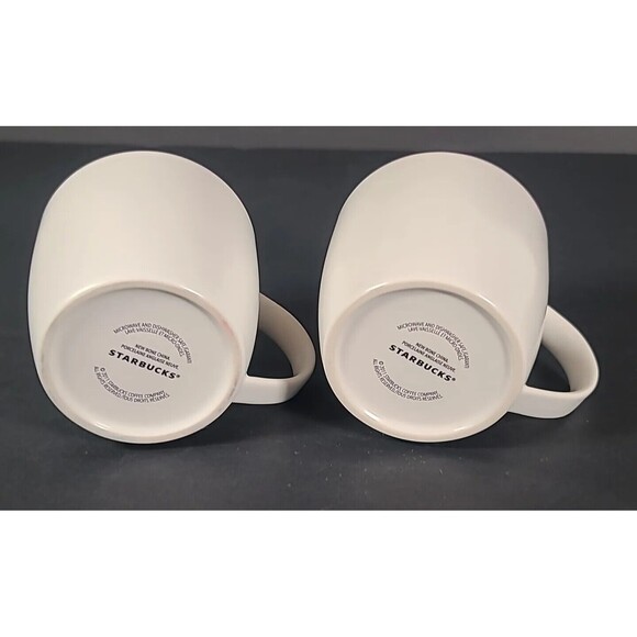 2011 White Yellow Starbucks Coffee Tea Mug Cup New Bone China 16 OZ Set Of 2 - Picture 3 of 11